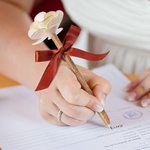 Personalized Rustic Paper Rose Topper Twine Wrapped Floral Pen with Initials Names and Ribbon for Guest Book Wedding Party Decor Gift for Couple