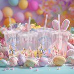 Personalized Cute Bunny Floral Initial 16oz Name Acrylic Tumbler with Straw and Lid Happy Easter Party Birthday Gift for Boys Girls