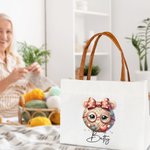 Personalizada de dibujos animados de punto Nombre Bolsa de viaje con asa de cuero Accesorios de viaje Regalo de cumpleaños para los amantes de la costura ganchillo