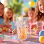 Personalized Cute Bunny Floral Initial 16oz Name Acrylic Tumbler with Straw and Lid Happy Easter Party Birthday Gift for Boys Girls