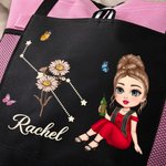 Personalizada Zodiaco Nacimiento Flor Nombre Bolsa Tote Grande con Bolsillos de Malla Regalo de Graduación Cumpleaños para Graduados Mujeres