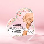 Personalized Our First Mother's Day Holding Hands Acrylic Heart Plaque with Names and Flowers Newborn Gift for New Mom