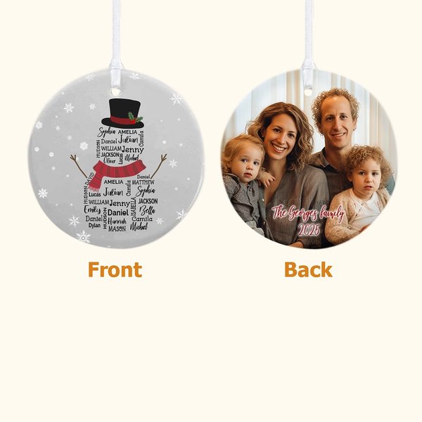 Bonhomme de neige en céramique personnalisé avec noms de famille Décoration d'intérieur Cadeau de Noël pour la famille