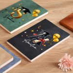 Personalised Graduation Cap Initial A5 A6 Leather Cover Notebook with Name and Year Recording Accessories Birthday Graduation Gift for Graduates