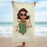 Traje de baño personalizado de dibujos animados Toalla de playa extragrande de secado rápido con nombre Regalo de cumpleaños esencial de verano para la familia