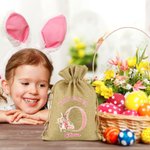 Personalized Cute Bunny Floral Initial Easter Burlap Drawstring Gift Bag with Name Easter Holiday Party Favors Gift for Boys Girls