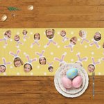 Personalized Polka Dot Bunny Ears 2-7 Face Photos Table Runner with Initial Easter Dining Decor Gift for Kids Family