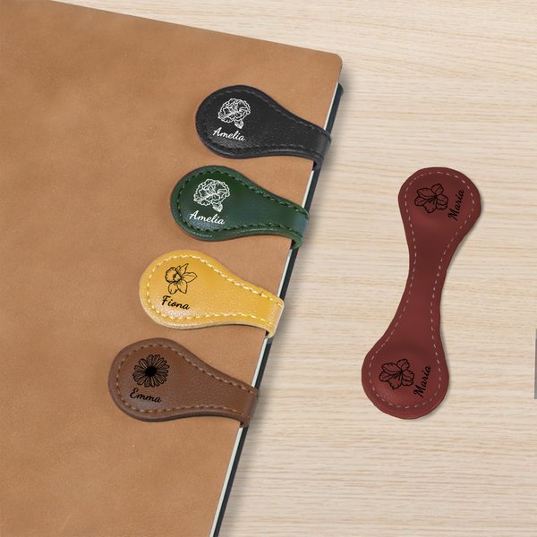 Gepersonaliseerde PU lederen geboorte bloem magnetische bladwijzer Clip met naam Verjaardagscadeau voor boekenwurm Book Lover
