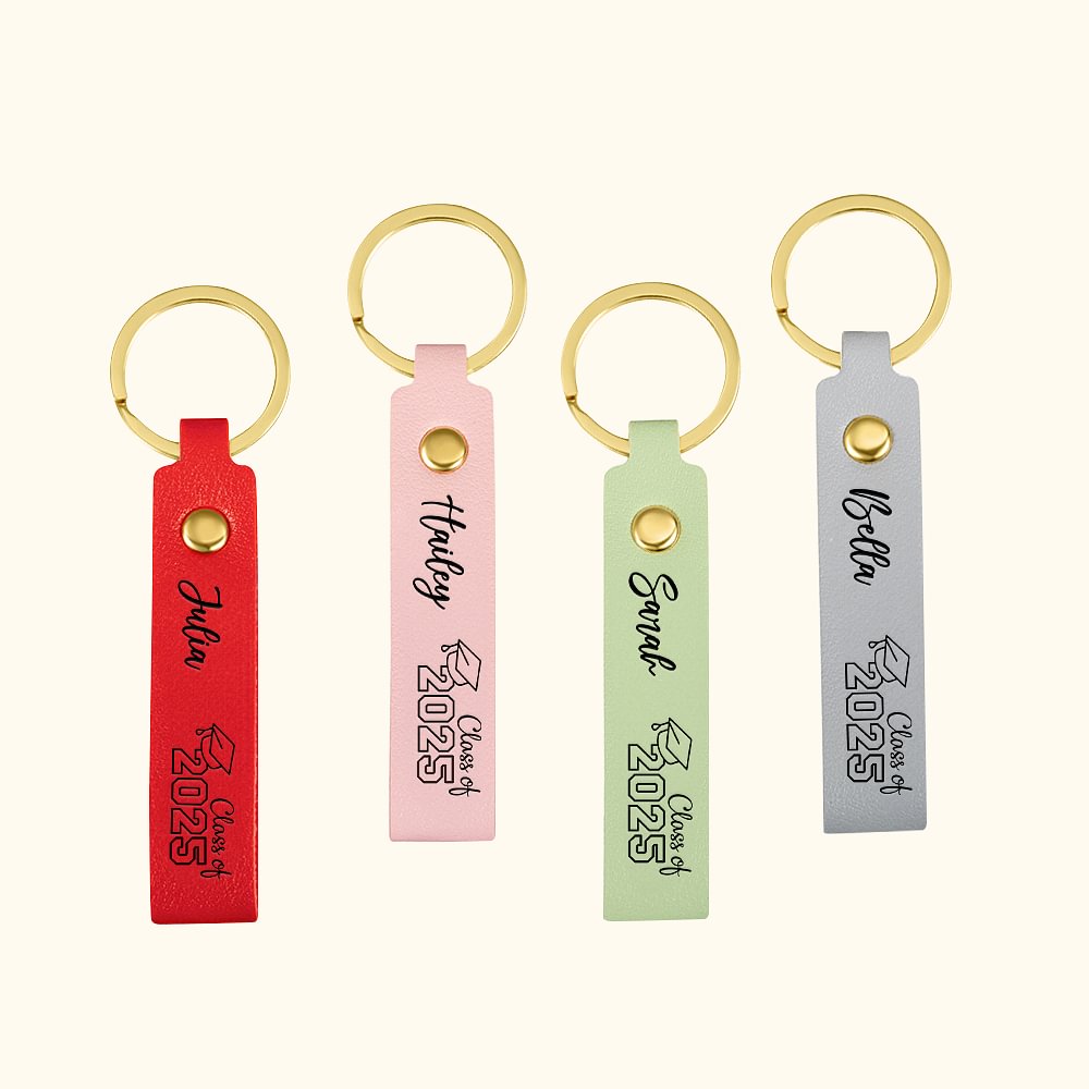 Porte-clés en cuir personnalisé avec l'année et le nom de la promotion 2025 Cadeau de fin d'études pour les diplômés