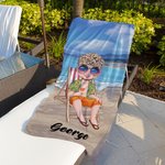 Personalised Sky Blue Sunset Cartoon Quick Dry Oversized Microfiber Beach Towel with Name Summer Travel Essentials Birthday Gift for Family Friends