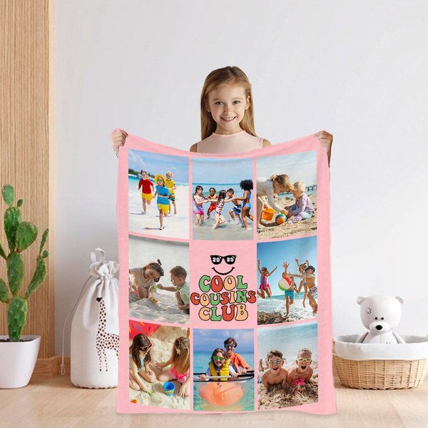 Henkilökohtainen Aurinkolasit Cool Cousins Club 5-8 Photo Collages Throw Blanket kanssa vuoden Monivärinen Home Decor Family Reunion joululahja lapsille