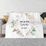 Coperta personalizzata in pile floreale MR & MRS con nome e anno di anniversario di matrimonio, regalo di coppia