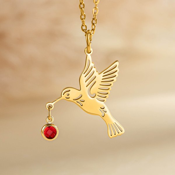 Personalisierte zierliche Kolibri Halskette mit Birthstone Vogel Schmuck Geburtstag Jahrestag Muttertag Geschenk für Frauen