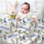 Gepersonaliseerde Schattige Bunny Zachte Deken met Naam Baby Shower Ontvangstcadeau voor Pasgeborene