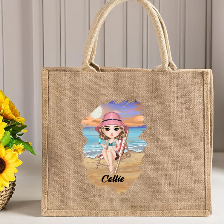 Sac Cabas Filleule D'Amour - Grand Tote Bag Plage Courses Coton & Jute, Idée Cadeau Femme Personnalisé, Style Vintage Éco-responsable