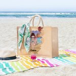 Personalisierte Sommer Jute-Strandtasche mit Cartoon-Motiv und Namensgravur Große Tragetasche Tote Bag für Strand Party Geburtstag Geschenk für Damen