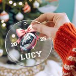 Personalised Disco Coquette Bow Basketball Baseball Softball Acrylic Ornament with Name Year Christmas Tree Decor Gift for Girls Sports Lover