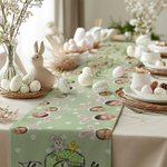 Personalized Polka Dot Bunny Ears 2-7 Face Photos Table Runner with Initial Easter Dining Decor Gift for Kids Family