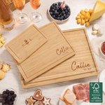Personalisierte Gravierte Blätter Name FSC Bambus Charcuterie Schneidebrett mit Saft Rille Housewarming Hochzeit Geschenk für Familie Freund
