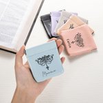 Personalized Birth Flower Cross Leather Squeeze Pouch Rosary Pouch Storage Bag with Name Communion Baptism Gift for Christians