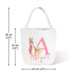 Gepersonaliseerde Schattige Konijn met Initiaal en Naam Grote Canvas Snoepmand met Handvat Grappig Paaseieren Jacht Cadeau voor Jongens en Meisjes