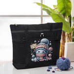 Bolsa grande de ganchillo personalizada con diseño de dibujos animados y bolsillos de malla Accesorios de viaje Regalo de cumpleaños para los amantes del punto