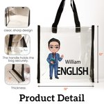 Personalized Cartoon Teacher Waterproof Large Clear Tote Bag with Name and Subject Birthday Appreciation Back to School Gift for Teacher