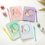 Personalised Multicolour Peter Rabbit A5 Spiral Notebook and Bunny Pen Set with Initial and Name Recording Accessories Easter Birthday Gift for Kids