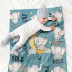 Gepersonaliseerde Schattige Maan Ster Olifanten Zachte Deken met Meerdere Namen Kamer Decor Eerste Moederdag Baby Shower Gift voor Baby Jongens Meisjes