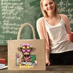 Personalisierte Herz Brille Hochland Kuh Jute Tragetasche mit Namen Reisen Zubehör Tote Bag Lehrertag Geburtstag Geschenk für Damen Lehrer