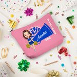 Personalized Cartoon Cheerleader Horn Pom-poms Makeup Bag with Name and Date Graduation Team Sports Gift for Women Girls