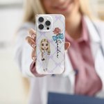 Personalisierte Cartoon Krankenschwester Arzt Bogen Geburt Blume Telefon Fall für iPhone mit Namen Anerkennung Geburtstagsgeschenk für medizinisches Personal