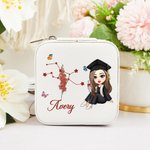 Personalized Cartoon Graduate Horoscope Birth Flower Jewellery Box with Name Graduation Birthday Gift for Women
