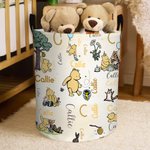 Personalized Classic Winnie the Pooh Waterproof Collapsible Laundry Storage Basket with Name and Handle Birthday Holiday Gift for Kids