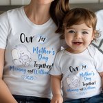 Personalized Cute Elephant Our 1st Mother's Day Together 100% Cotton Adult T-shirt with Names Gift for New Mom