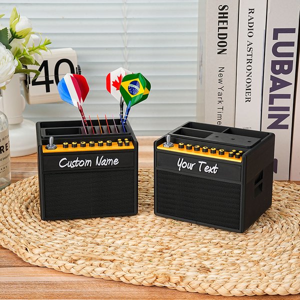 Imprimé 3D personnalisé Modèle d'amplificateur de guitare Support de pics de guitare Support de fléchettes avec nom Cadeau d'anniversaire pour les joueurs de guitare Amoureux des fléchettes