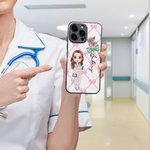 Personalisierte Cartoon Krankenschwester Arzt Bogen Geburt Blume Telefon Fall für iPhone mit Namen Anerkennung Geburtstagsgeschenk für medizinisches Personal