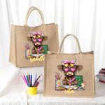 Personalisierte Herz Brille Hochland Kuh Jute Tragetasche mit Namen Reisen Zubehör Tote Bag Lehrertag Geburtstag Geschenk für Damen Lehrer