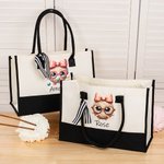 Personalizado lindo arco de dibujos animados de ganchillo gran bolsa de lona con el nombre de cumpleaños Día de la Madre de regalo para la mamá de la abuela amantes de ganchillo