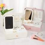 Personalizzato Vintage Birth Flower Multi-Compartimenti Nome Portagioie con LED Specchio per il trucco Accessori da viaggio Regalo di compleanno per le donne