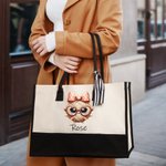 Personalizado lindo arco de dibujos animados de ganchillo gran bolsa de lona con el nombre de cumpleaños Día de la Madre de regalo para la mamá de la abuela amantes de ganchillo