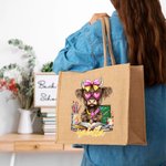 Personalisierte Herz Brille Hochland Kuh Jute Tragetasche mit Namen Reisen Zubehör Tote Bag Lehrertag Geburtstag Geschenk für Damen Lehrer