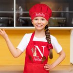 Personalized Bunny Name Adjustable Kid Apron Chef Hat Set with Initial Easter Gift for Boys Girls