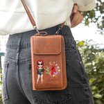 Personalizada de dibujos animados de moda de la muchacha de piedra de nacimiento de cuero PU Crossbody cartera con nombre y ranuras para tarjetas de viaje Accesorios de regalo de cumpleaños para las m