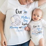 Personalized Cute Elephant Our 1st Mother's Day Together 100% Cotton Adult T-shirt with Names Gift for New Mom