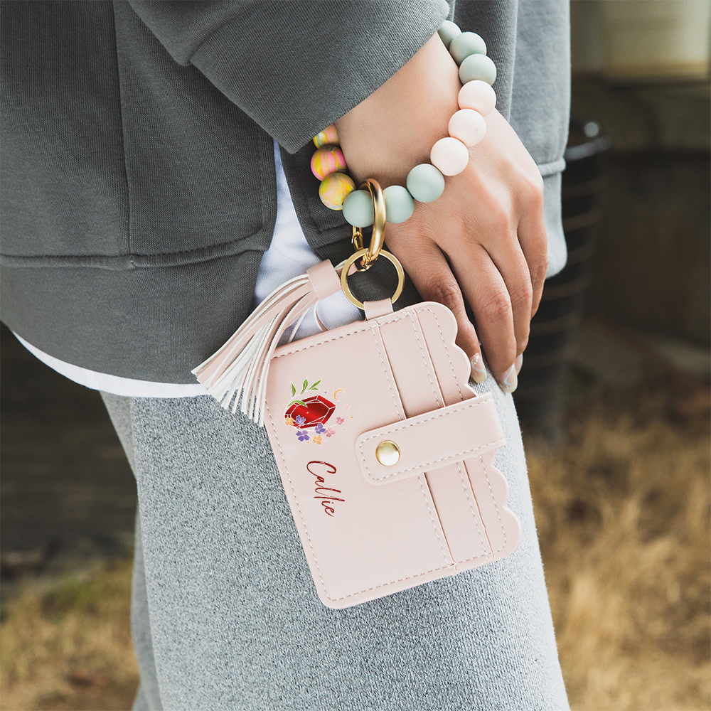 Portefeuille en cuir PU avec bracelet en perles et nom Cadeau d'anniversaire pour femme