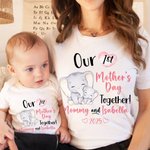 Personalized Cute Elephant Our 1st Mother's Day Together 100% Cotton Adult T-shirt with Names Gift for New Mom