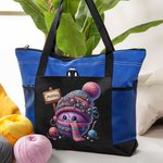 Bolsa grande de ganchillo personalizada con diseño de dibujos animados y bolsillos de malla Accesorios de viaje Regalo de cumpleaños para los amantes del punto