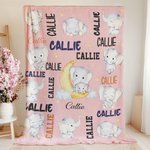 Gepersonaliseerde Schattige Maan Ster Olifanten Zachte Deken met Meerdere Namen Kamer Decor Eerste Moederdag Baby Shower Gift voor Baby Jongens Meisjes