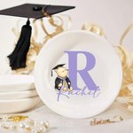 Personalized Classic Winnie the Pooh Bachelor Hat Ceramic Trinket Jewelry Dish with Name Birthday Graduation Celebration Gift for Graduates Classmates